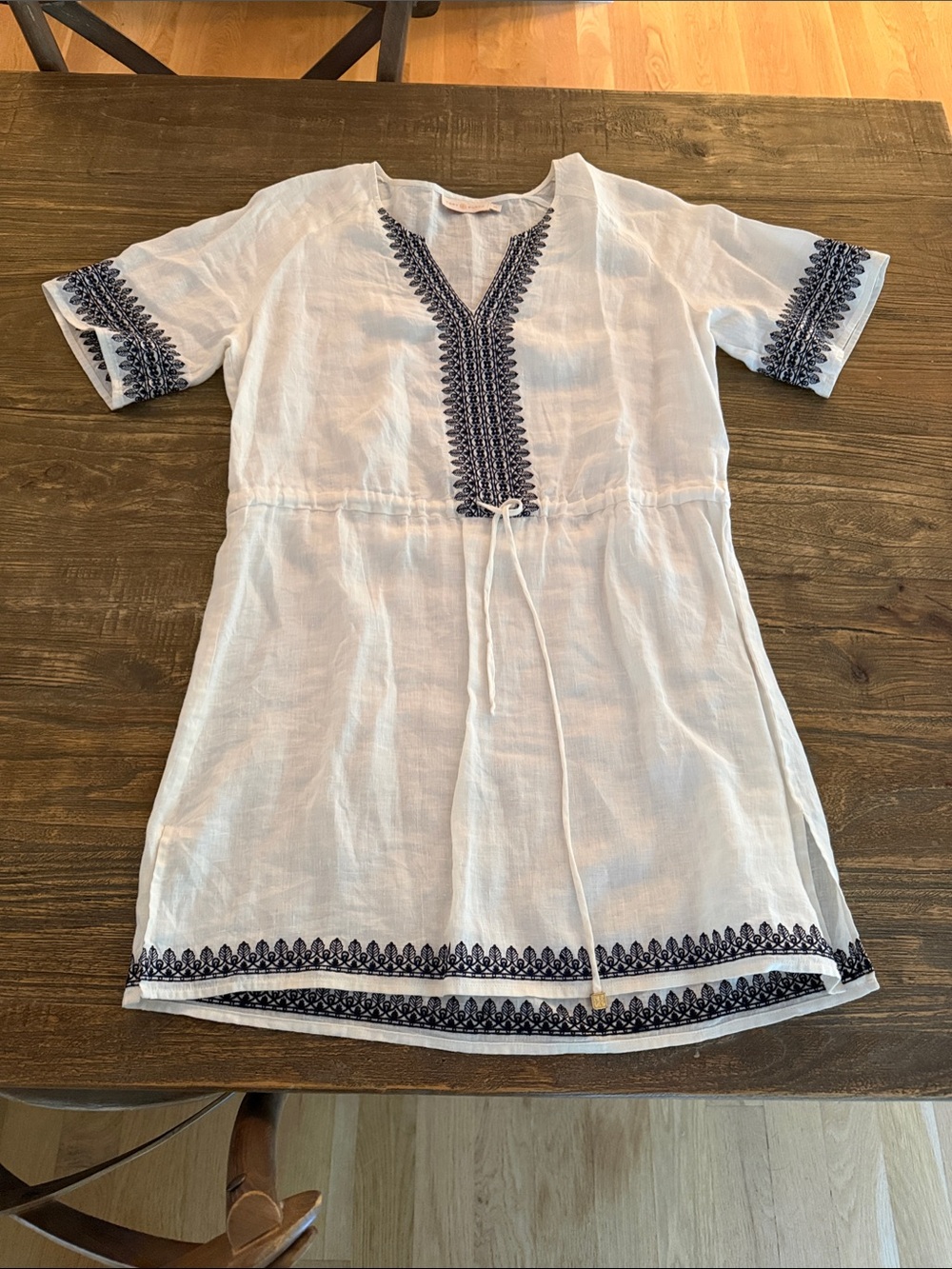 Tory Burch Tunic Dress with Navy Embroidered Trim